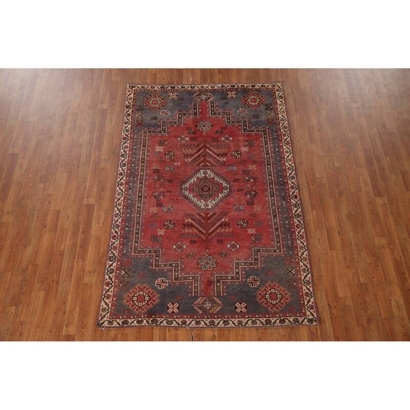 Vegetable Dye Qashqai Persian Antique Rug Tribal Wool Carpet - 4'9"x 7'5"