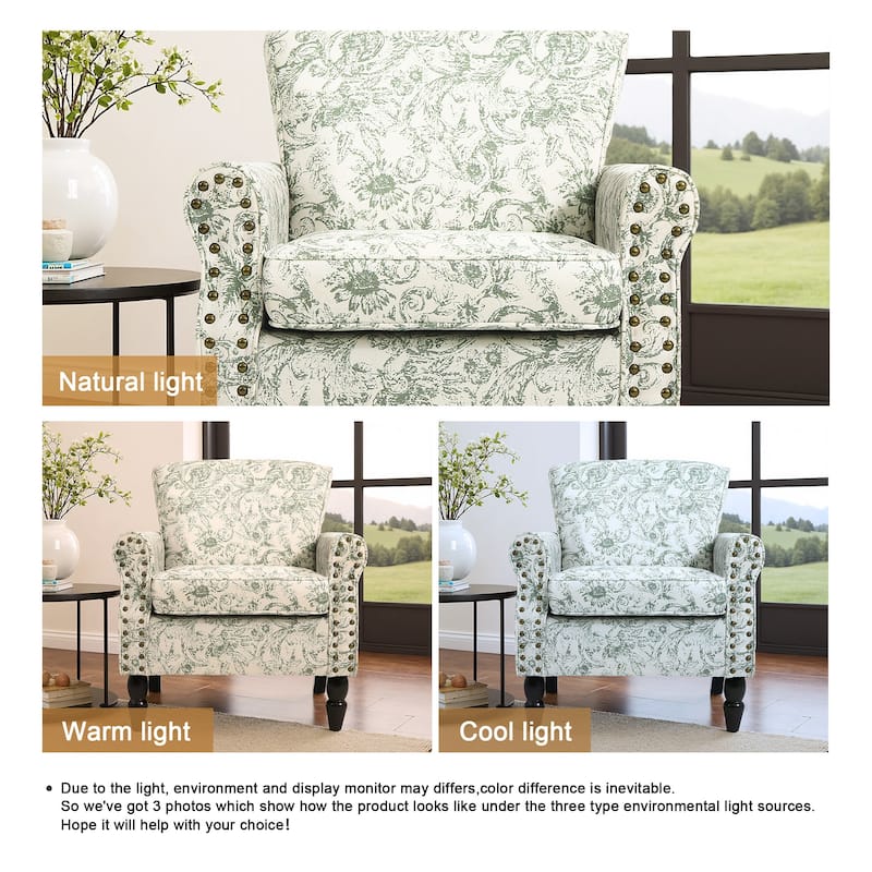 Living Room Armchair with Nailhead Trim - 29.9"W x 29.9"H x 32.9"D