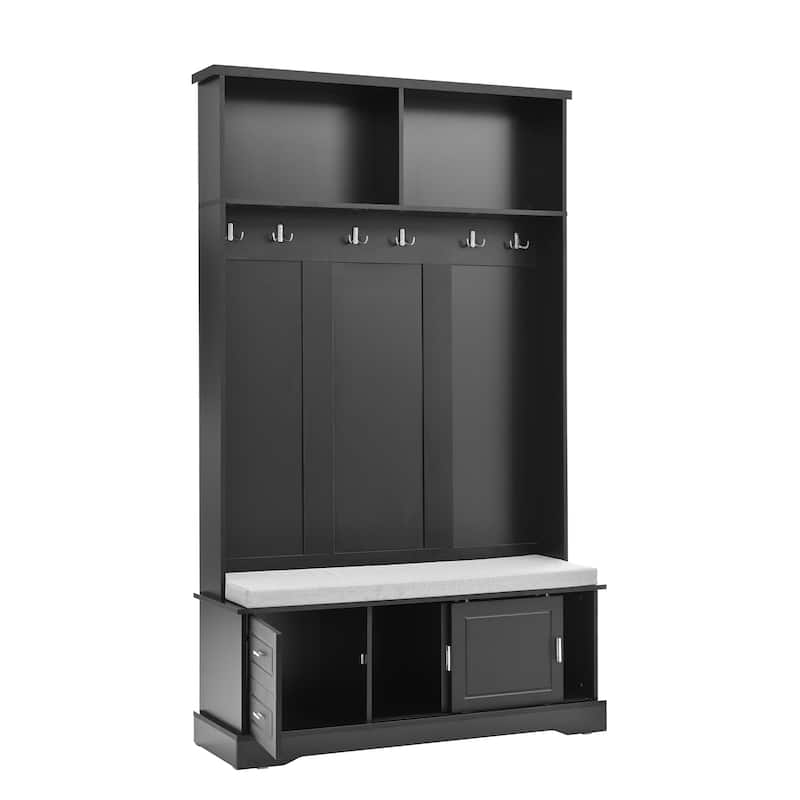 Versatile Coat Rack with 6 Hooks,Handles, Shoe Storage,Sliding Doors