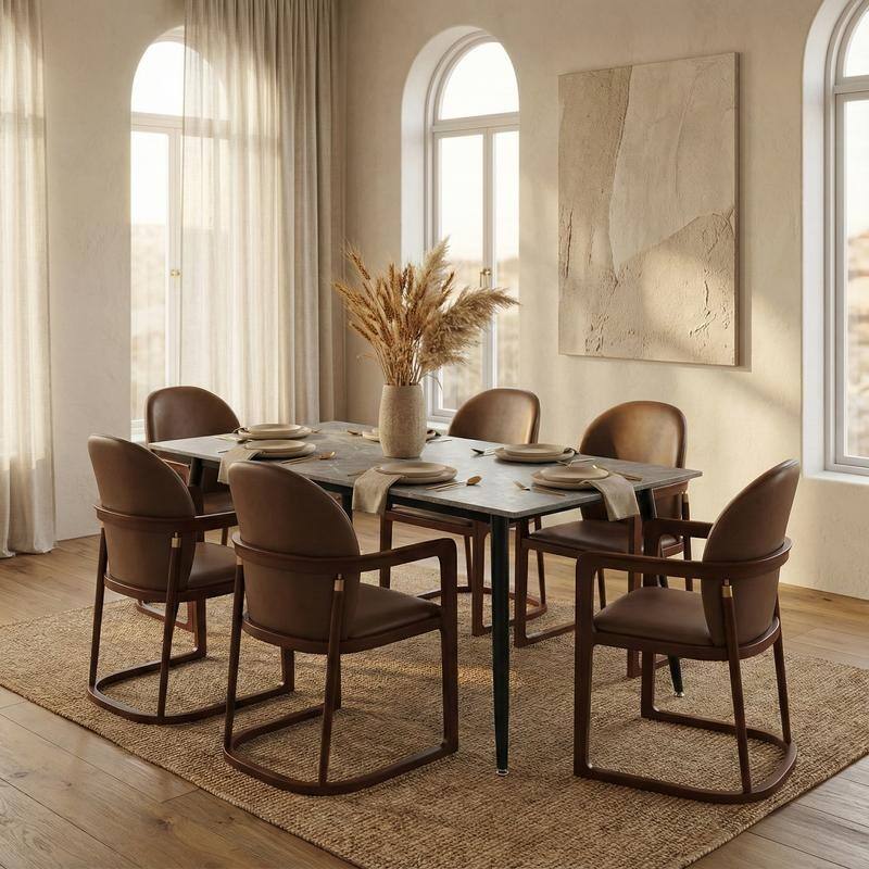 Zayle Series Modern Rectangular Dining Table 55"-71" with Glass or Sintered Stone Top and Powder-Coated Steel Base