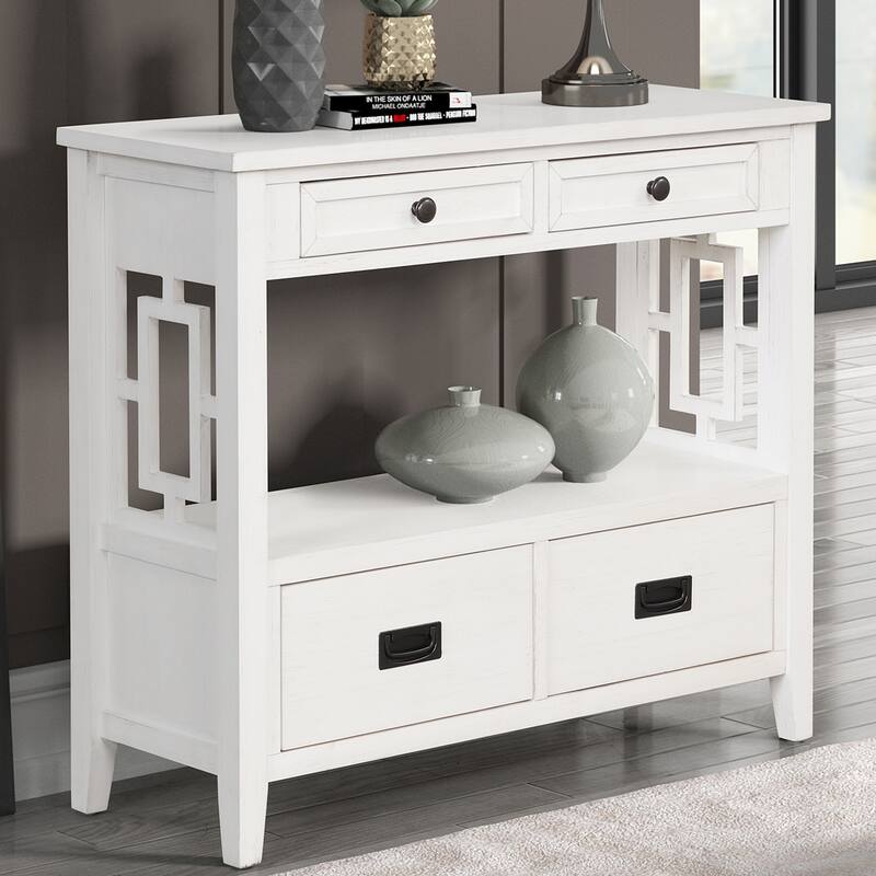 36'' Pine Entryway Table Console Table with 4 Drawers & Open Shelf, Farmhouse Side Table Sofa Table for Entryway Living Room