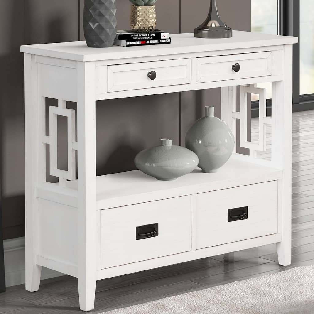 Farmhouse Pine Wood Console Table with Ample Storage and Classic Design