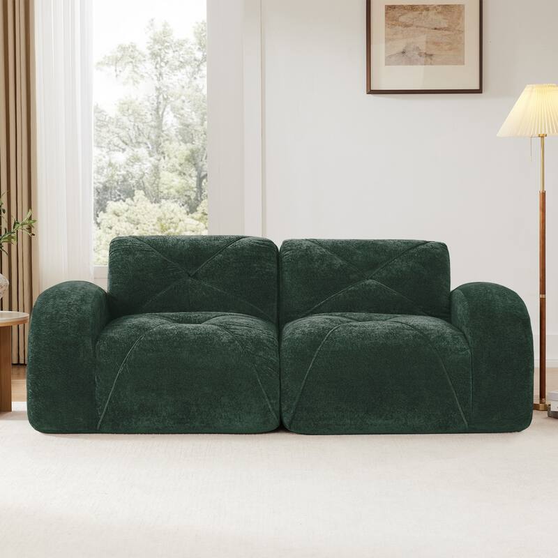 Roomfitters 2-Seater Tufted Velvet Sofa, No Assembly Boneless Cloud Couch with 32D High-Density Sponge