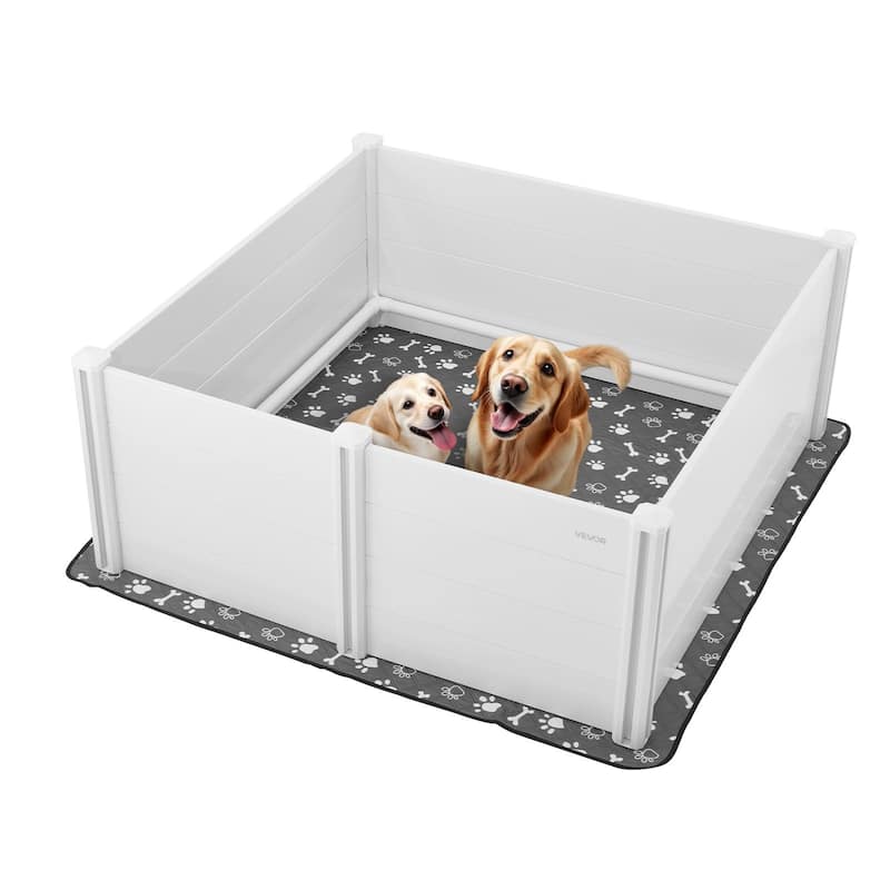 Grey PVC Whelping Box for Dogs with Adjustable Doors and Pad - Extra-Large Dog XL
