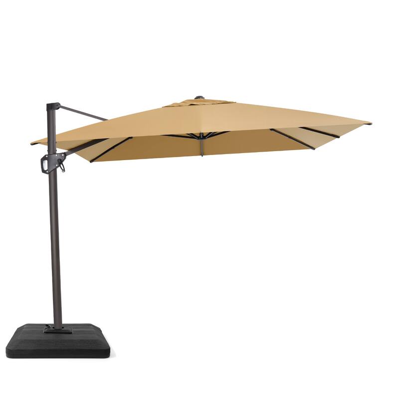 VredHom Patio Outdoor 9 x 11 FT Cantilever-Offset Umbrella with Premium Weight Base - Tan