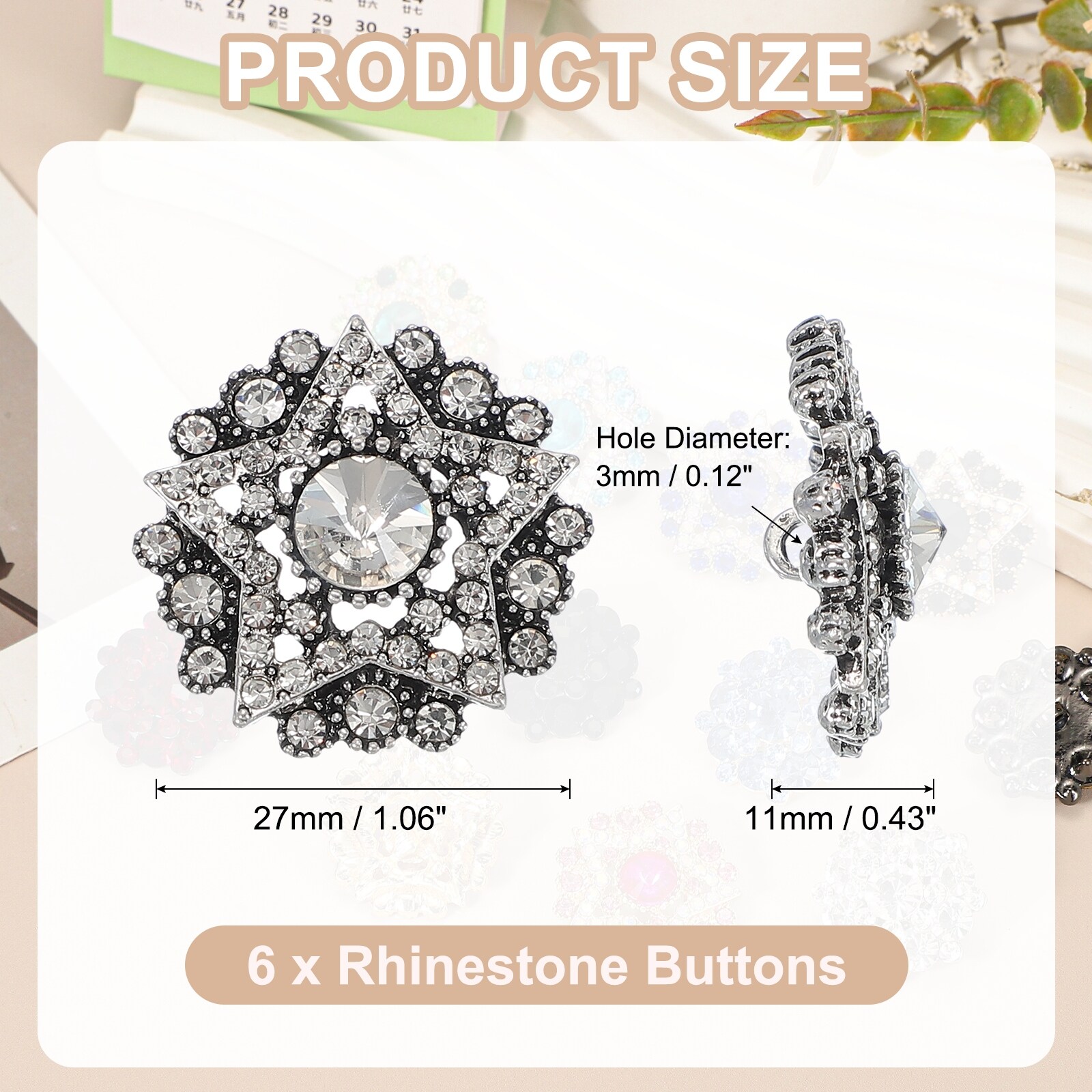 Metal Rhinestone Buttons, Star Sew on Clothing Buttons Hollow Design Rhinestone Embellishments for DIY Crafts