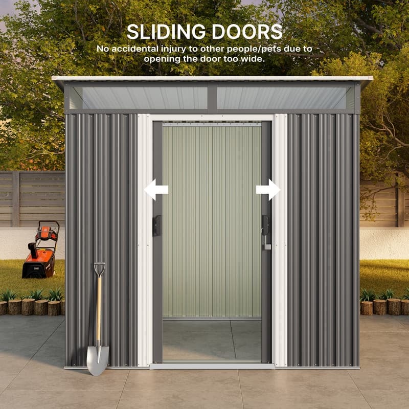 6' x 4' Outdoor Metal Storage Shed, Outdoor Metal Garden Shed with Glass Window and Sliding Door