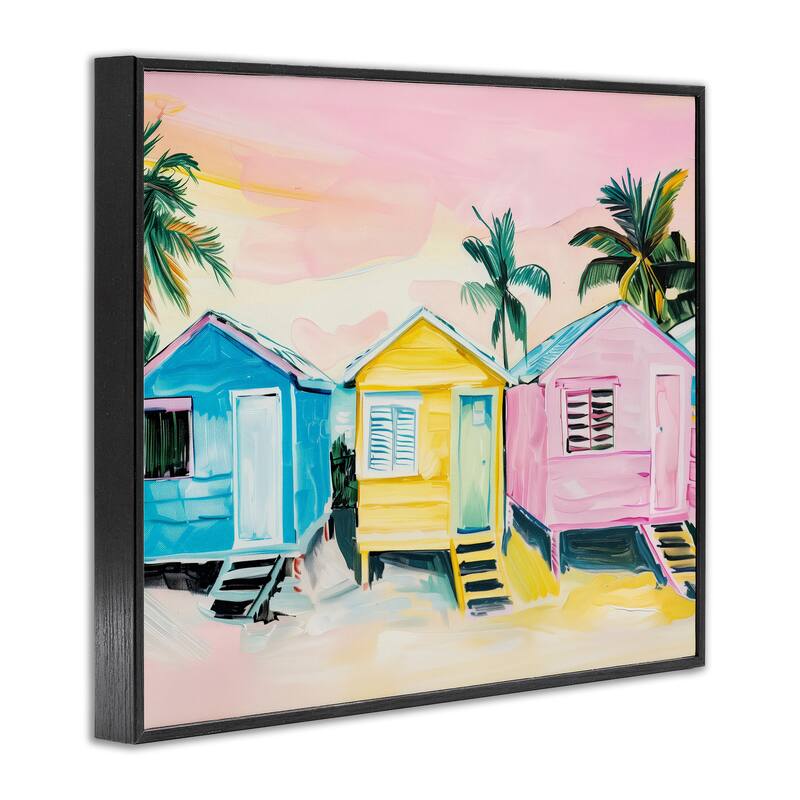 Stupell Pastel Tropical Beach Cabins Framed Giclee Art Design By Arlington Prints