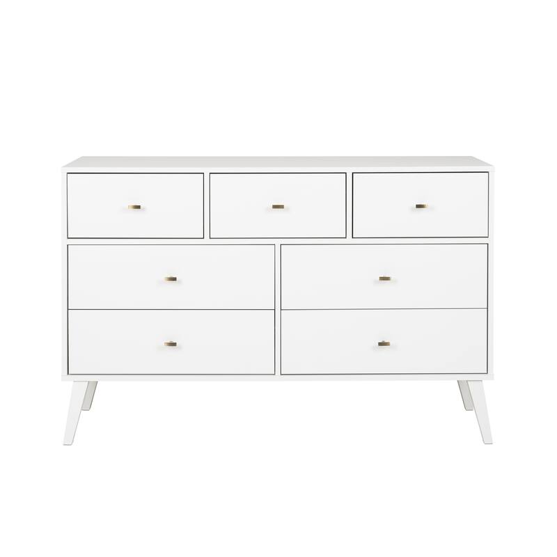 Prepac Milo Mid-Century Modern 7 Drawer Double Dresser for Bedroom, Chest of Drawers, Contemporary Bedroom Furniture