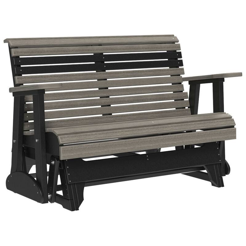 Poly Lumber Plain Rollback Patio Glider - 4' - Coastal Gray Woodgrain & Black