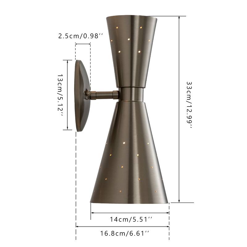 2-Light Mid-Century Modern Metal Up&Down Dual Horn Hourglass Vanity Light Industrial Cone Wall Sconce
