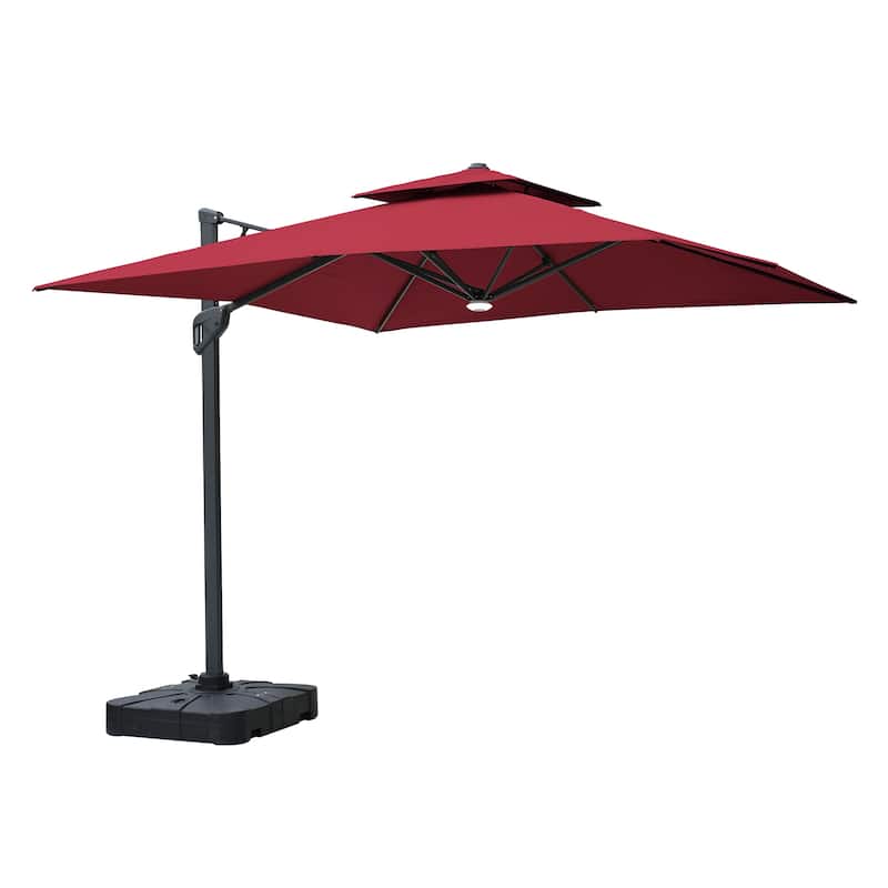 10FT Patio Cantilever Umbrella with Bluetooth Speaker & Lighting (Includes Base)