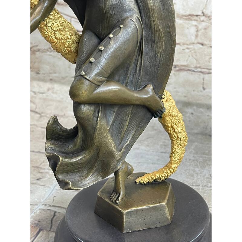 Scarf Dancer Pure Bronze Art Deco Dancer Signed Guirande Hot Cast Figurine Gilt