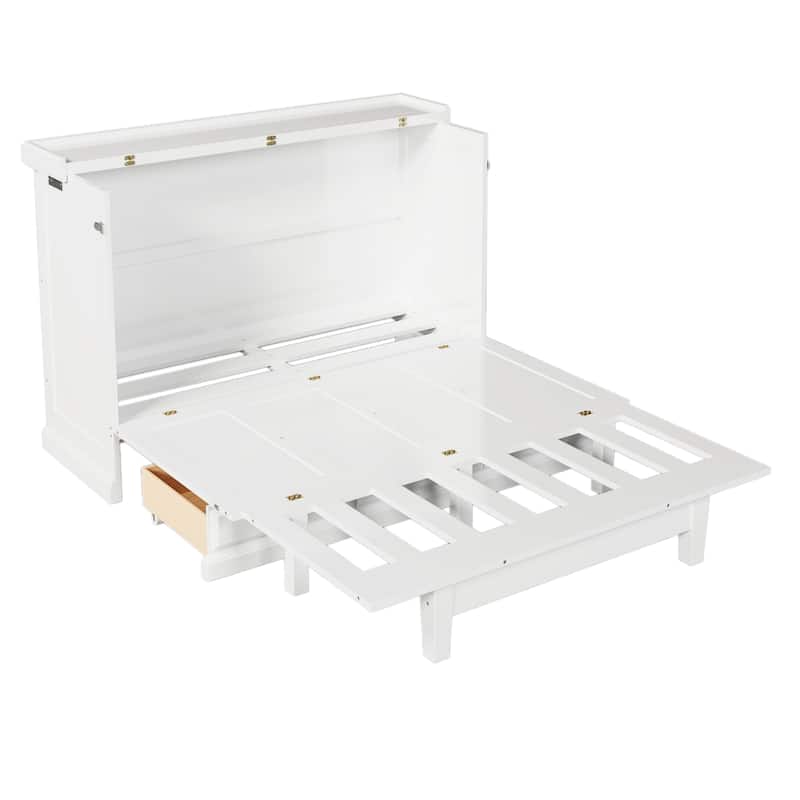 Farmhouse Murphy Bed Convertible Space-Saving Cube Chest Cabinet with Large Drawers and Charging Station, Foldable Platform Bed