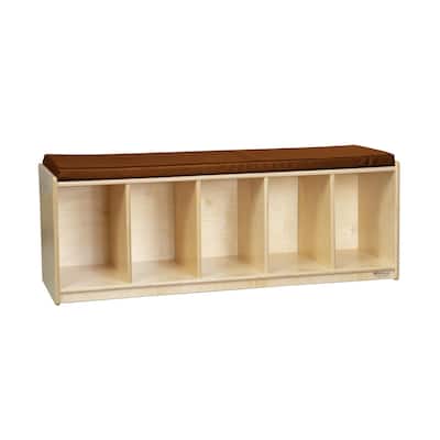 Wood Designs Kids Reading Bench with Cushion, Birch Wood Sturdy Cubby Storage Bench for Toddler - Brown - 16"