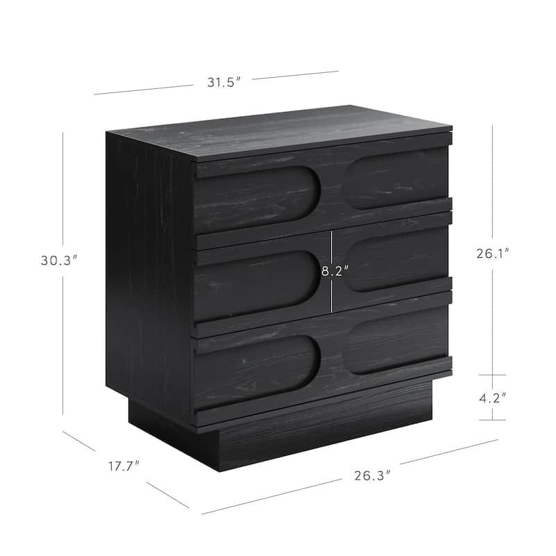 Iris 3 Drawer Dresser, Mid-Century Modern Solid Wood Dresser for Bedroom
