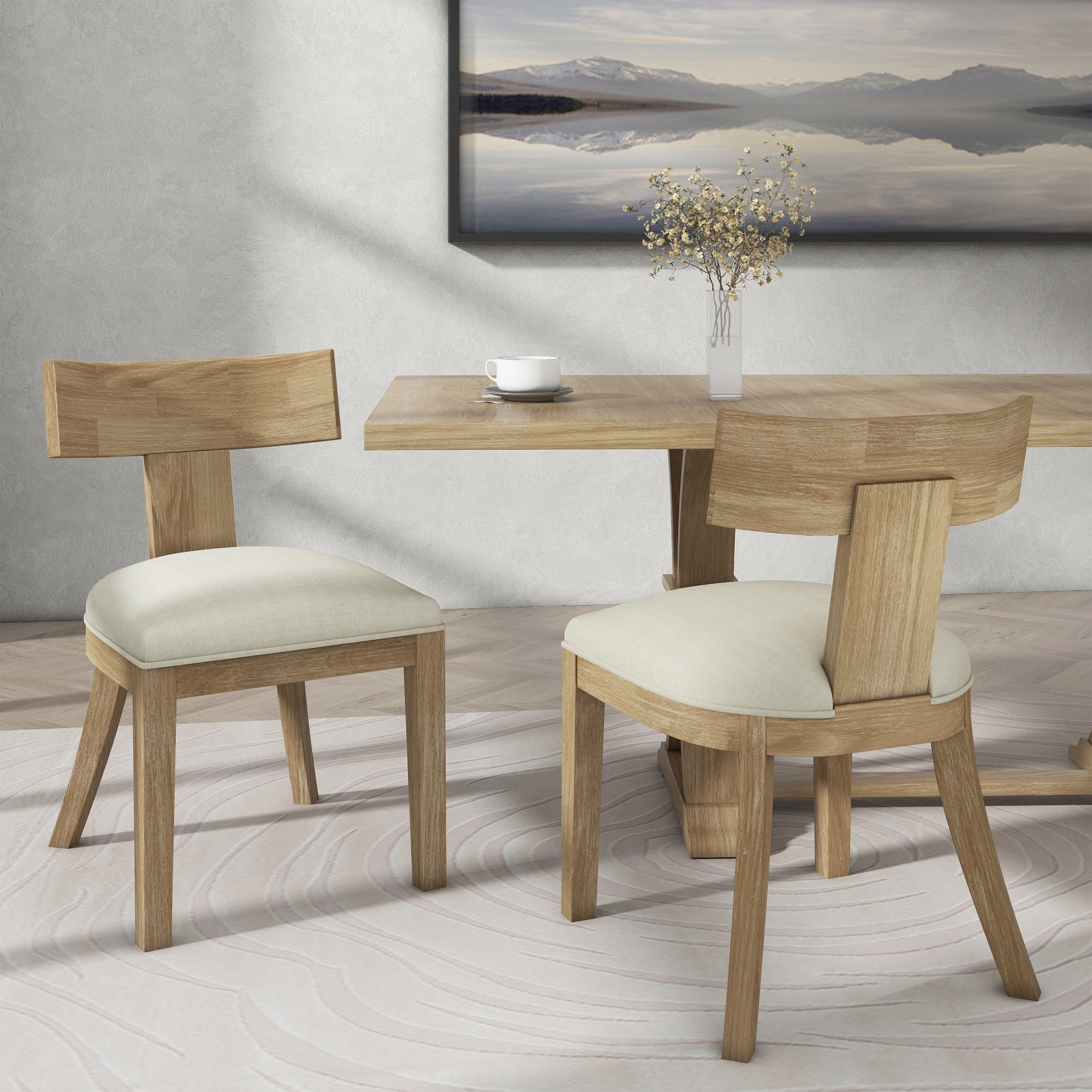 Roomfitters Contemporary Fabric Dining Chairs, Set of 2 T-Back, Wood Slat Back Seating