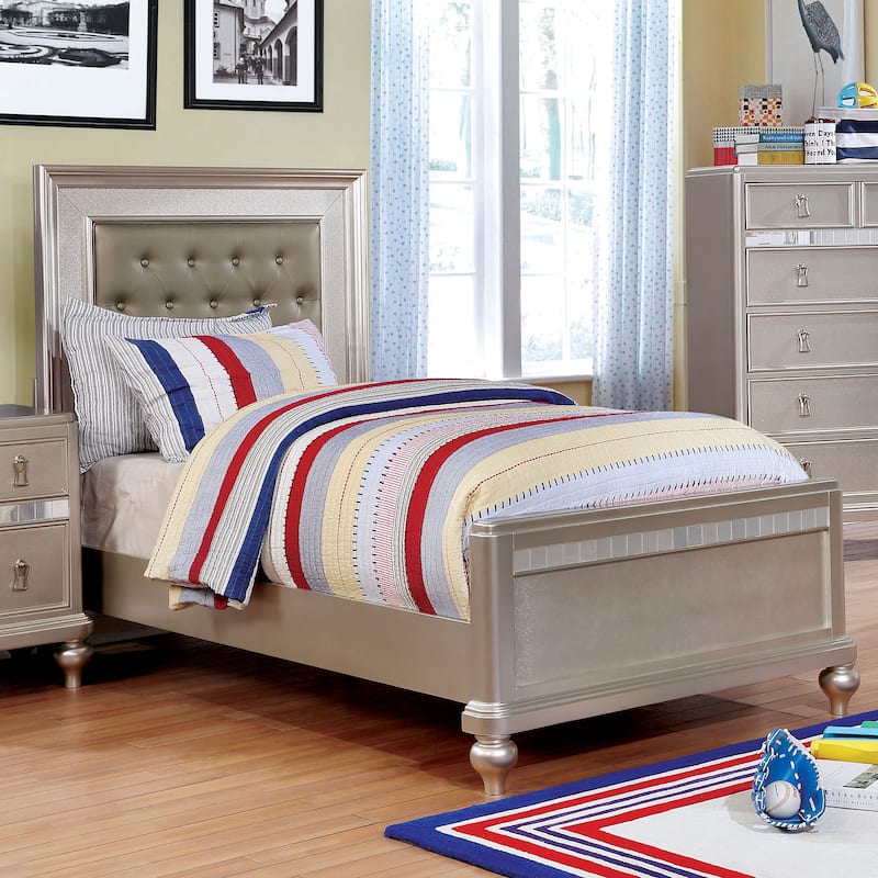 Gibson Transitional Faux Leather Padded Mirror Trim Panel Kid Bed by Silver Orchid