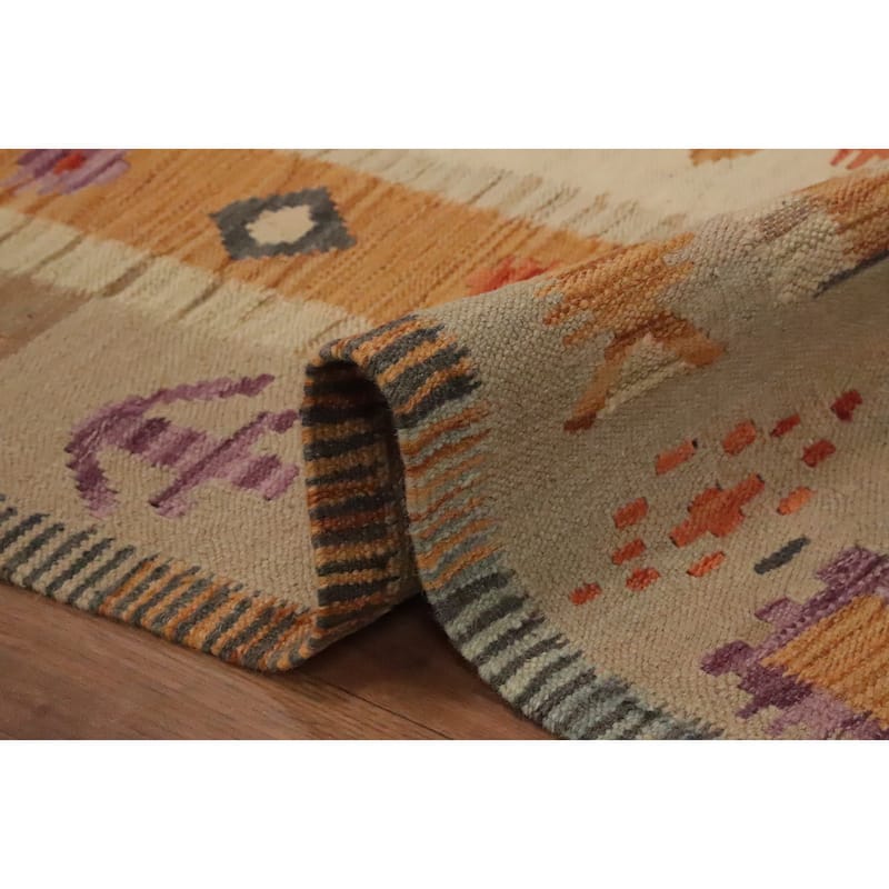 Hand Woven Oriental 100% Wool Carpet Southwestern Tribal Navy Blue & Blues Kilim Area Rug - 7' 4'' X 5' 0''
