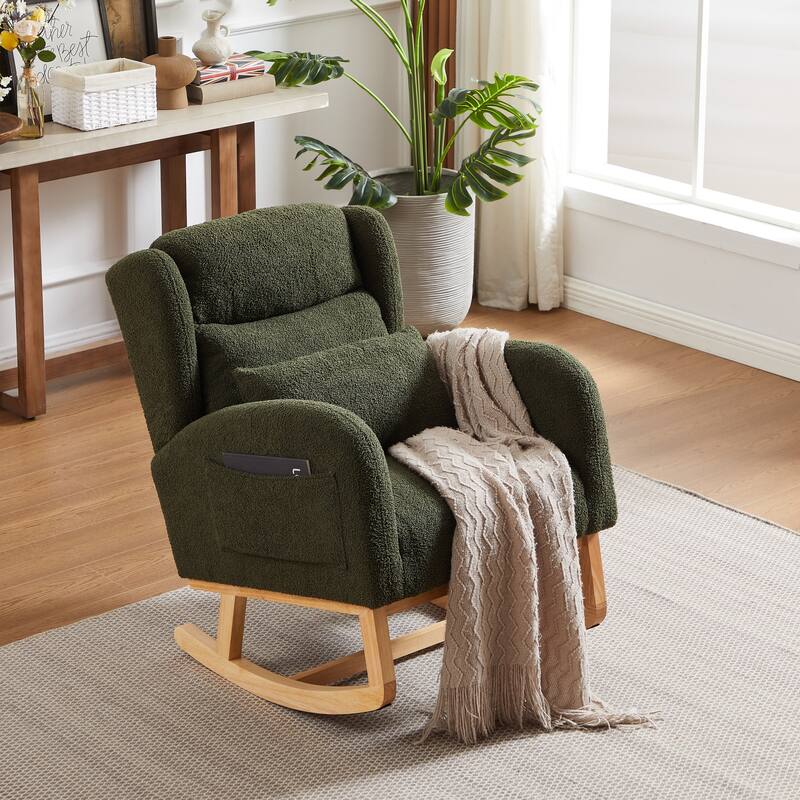 Modern Accent Rocking Chair with Pillow, High Backrest Arm Chair Accent Chair Glider Lounger with 2 Side Pockets for Living Room