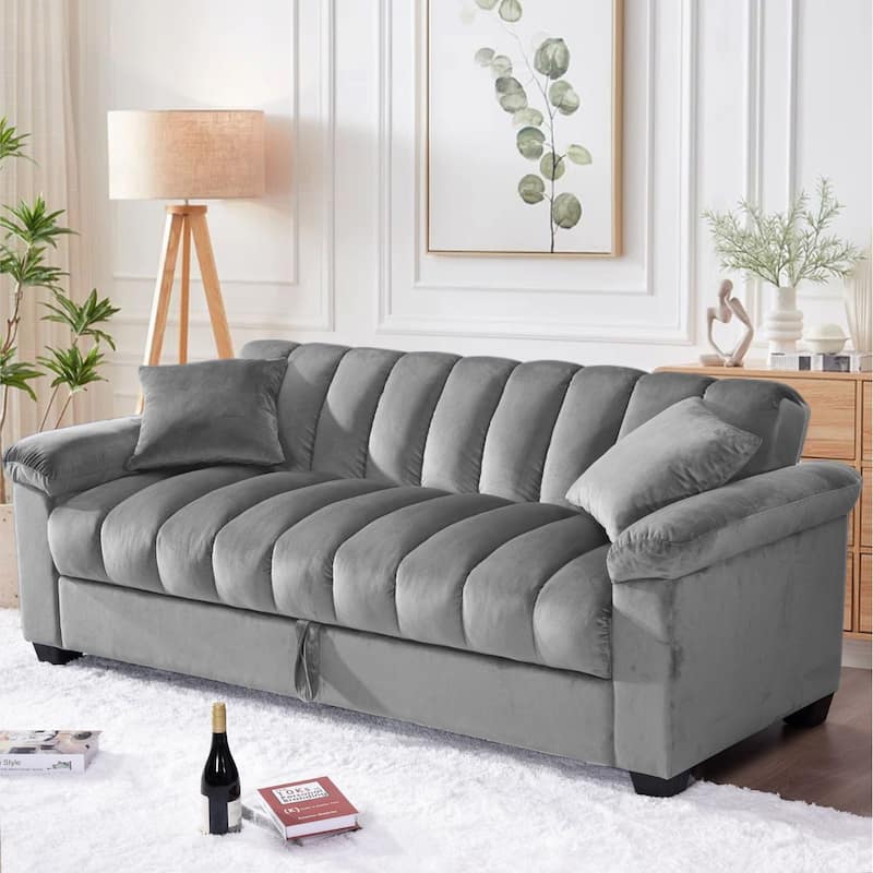 82.7'' Velvet Storage Convertible Sofa Sleeper Couch with 2 Pillows