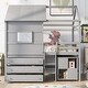 preview thumbnail 2 of 6, Gray Twin Size Solid Wood House Loft Bed with Pullable Storage Desk and 3-Drawer Chest