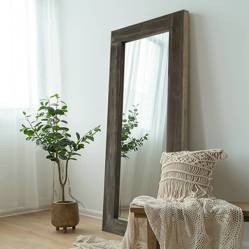 Farmhouse Rectangular Solid Wood Framed Full Length Leaning Mirror