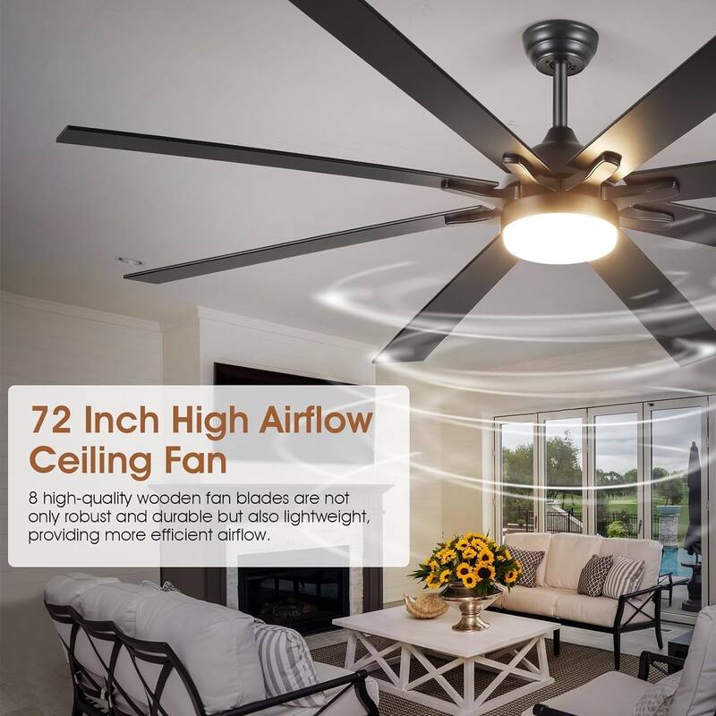 72 Inch Ceiling Fan with Light,Reversible DC Motor,6 Speed,3 Color Temperature LED - 72 Inches