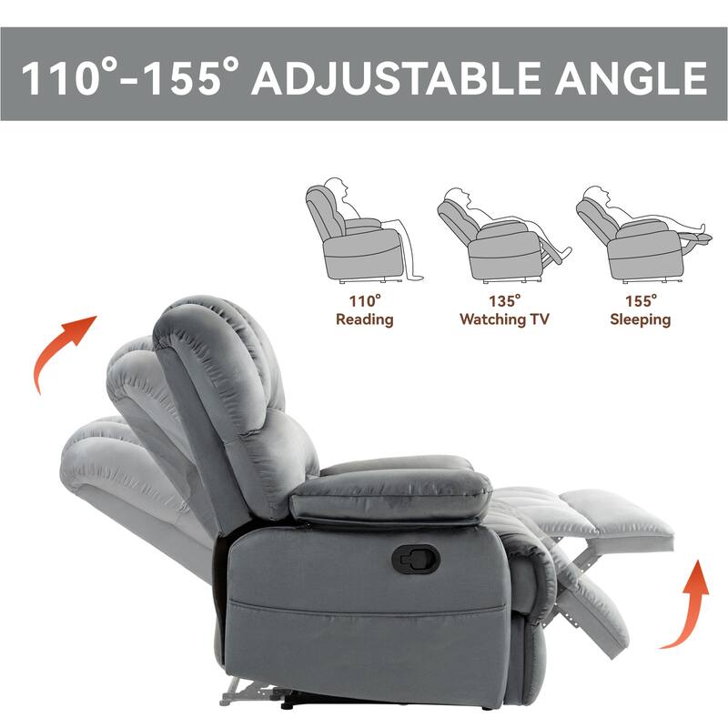 Brown Extra-Large Manual Recliner with 155° Recline and Cozy Fabric Upholstery