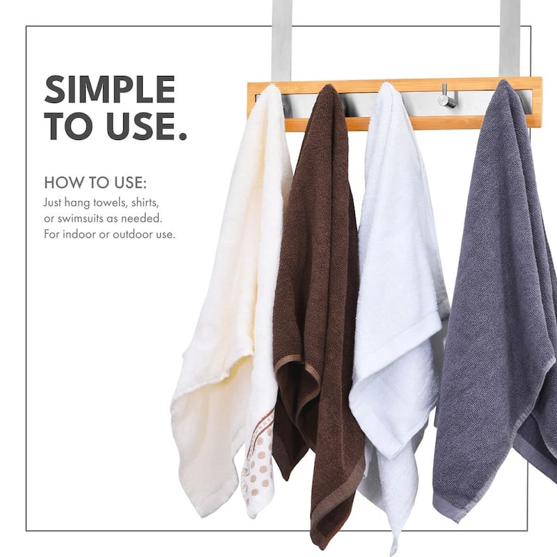 Bamboo Stainless Steel Over-the-Door Towel Hooks: Stylish and Functional Bathroom Organization Solution for Towels and More