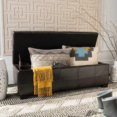 SAFAVIEH Madison Brown Bicast Leather/Wood Storage Bench - 46.9" x 18.3" x 16.7"