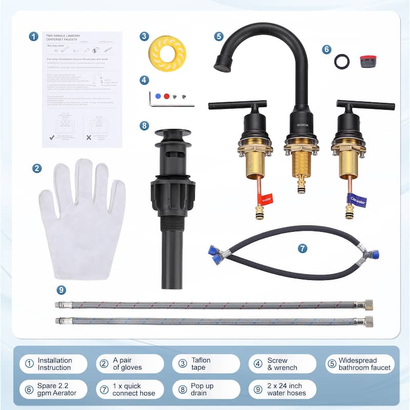 WOWOW 8 in. Widespread Double-Handle Bathroom Faucet with Drain Kit