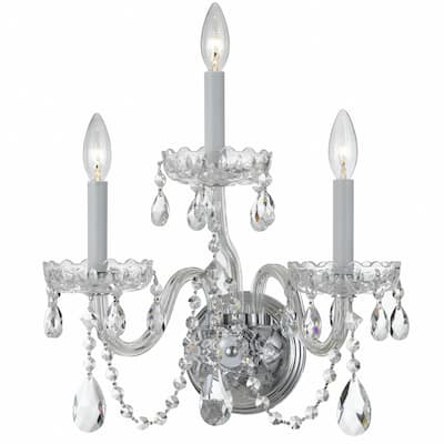 Traditional Crystal 3 Light Clear Crystal Chrome Sconce - 15'' W x 16'' H x 8'' D