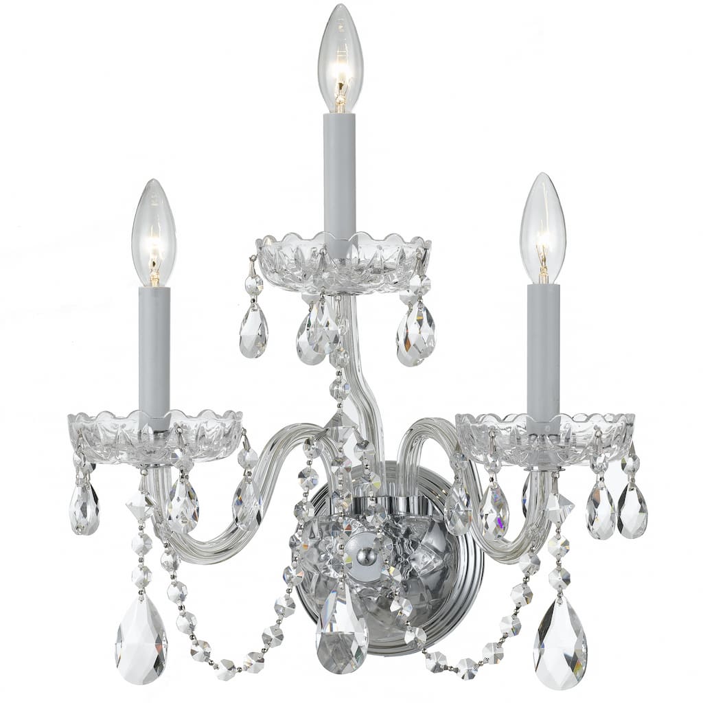 Traditional Crystal 3 Light Clear Crystal Chrome Sconce - 15'' W x 16'' H x 8'' D
