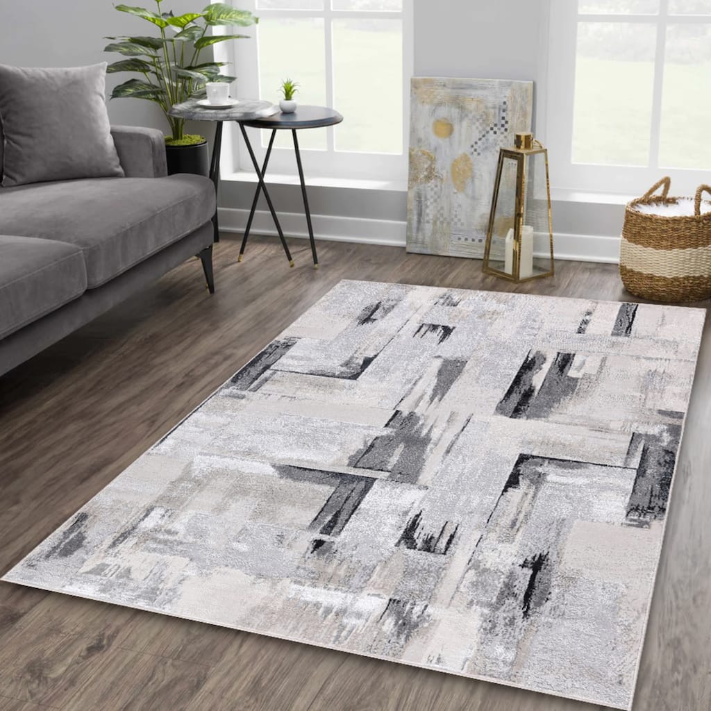 Nevada Collection Abstract Gray/Black Neutral Area Rug