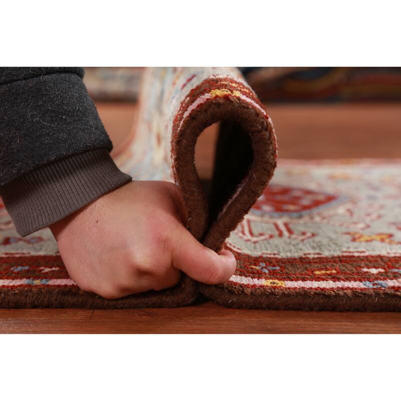Hand Knotted Oriental 100% Wool Carpet Transitional Geometric Green Khotan Runner Rug - 9' 8'' X 2' 6''
