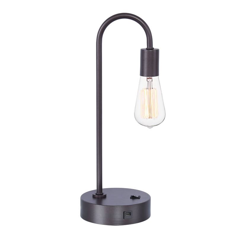 Porch & Den Cane Tube 17" Metal Task Lamp with USB - Grey Slate
