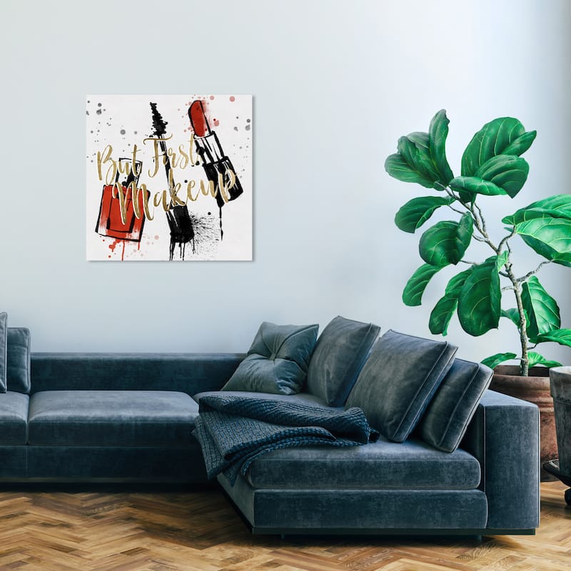 Wynwood Studio Canvas Fashion and Glam Makeup Splatter Red and Metallic Gold Glam Wall Art Canvas Print - 30 x 30