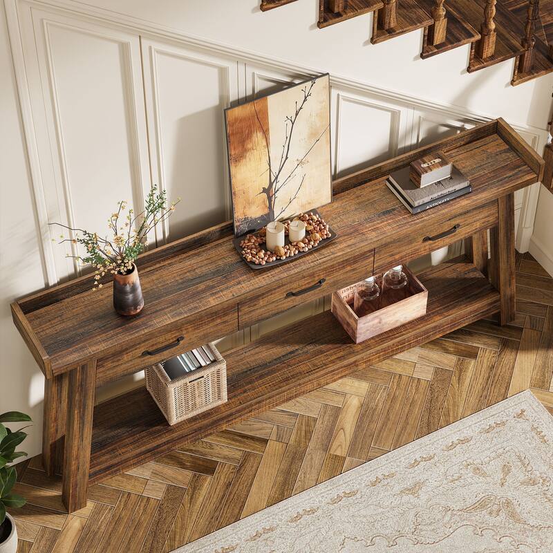 70.9-Inch Sofa Console Table with 3 Drawers, 2-Tier Entryway Table