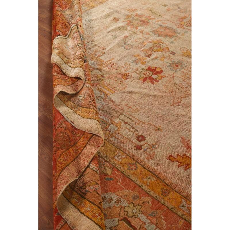 Pre-1900 Antique Vegetable Dye Oushak Turkish Rug Handmade Wool Carpet - 12'3"x 18'5"