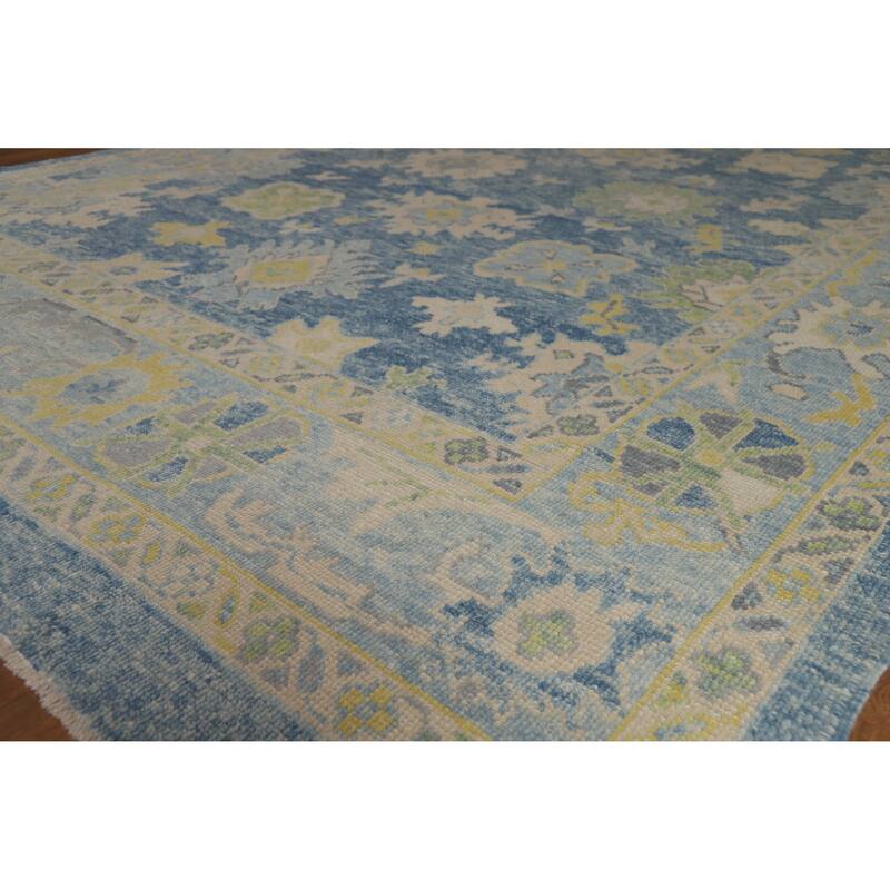 Hand Knotted Oriental 100% Wool Carpet Transitional All-Over Navy Blue & Blues Oushak Area Rug - 10' 6'' X 8' 0''