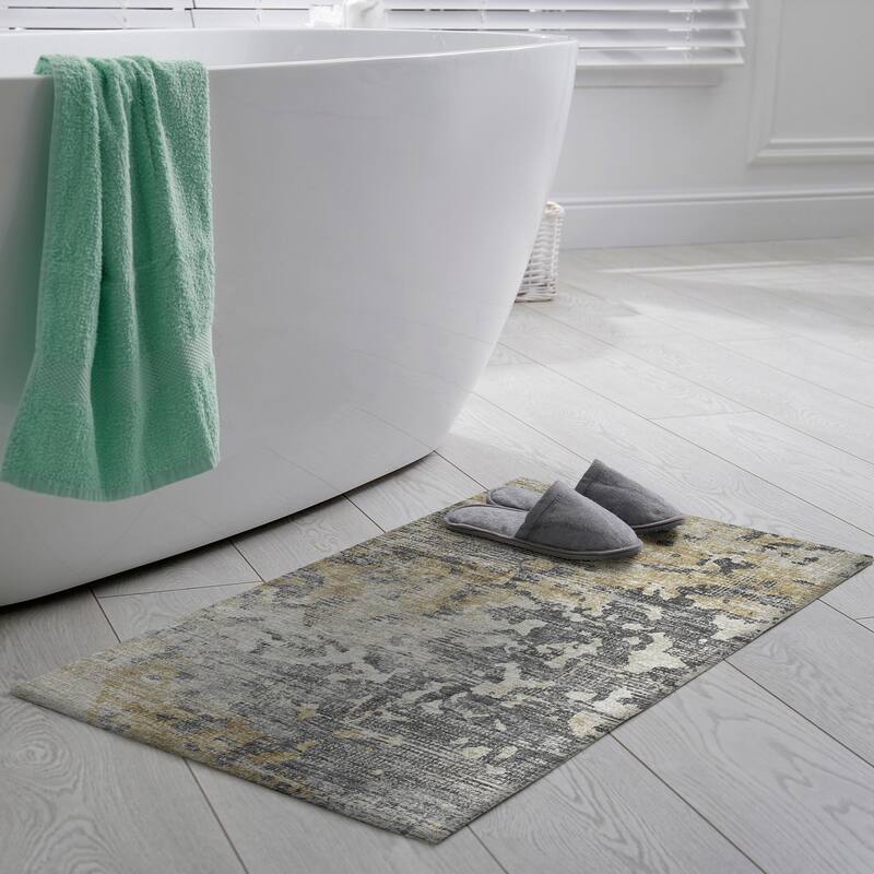 Indoor/ Outdoor Accord Modern Abstract Polyester Washable Rug New - 1'8" x 2'6" - Beige Gold Charcoal