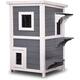 Lovupet 2 Story Weatherproof Wooden Outdoor/Indoor Cat Shelter House Condo with Escape Door - N/A - Grey