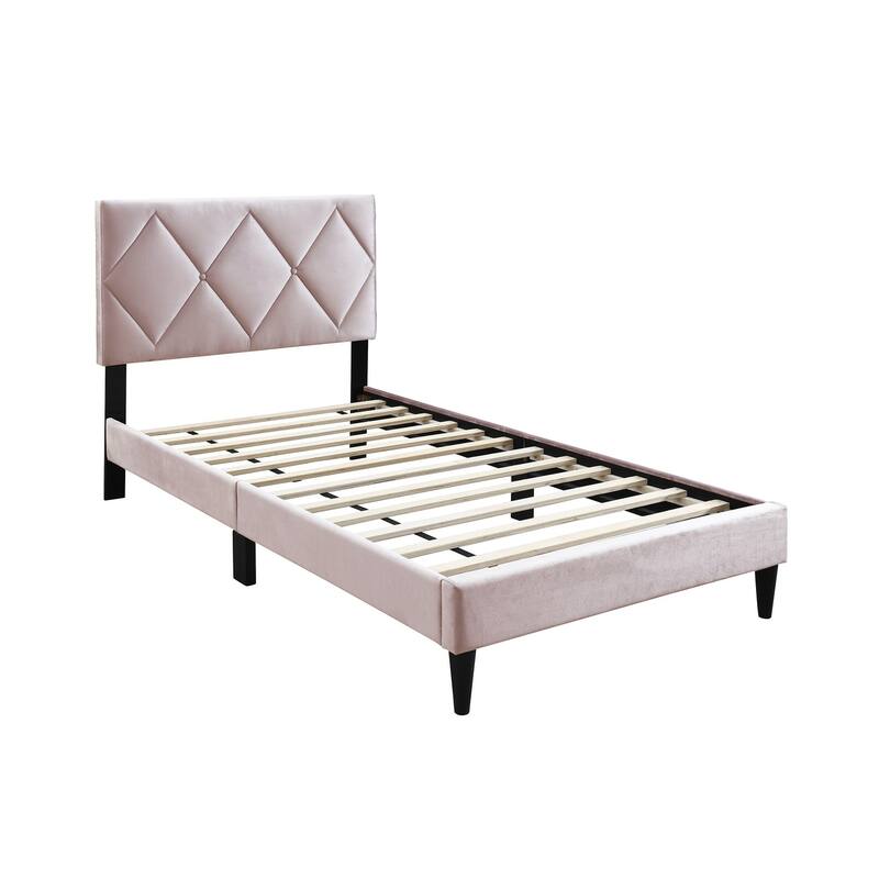 Light Pink Velvet Upholstered Full Size Bed with Adjustable Headboard