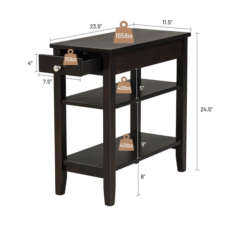 Gymax 2PCS 3-Tier End Table Sofa Side Table Nightstand w/ Shelf & - 23.5'' (L) x 11.5'' (W) x 24.5'' (H)