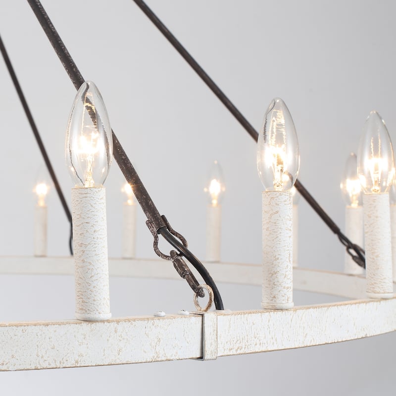 24-Light 51.97-inch Dimmable Round Wagon Wheel Chandelier for Dining Room