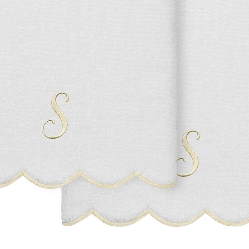 Authentic Hotel and Spa 100% Turkish Cotton Beige ADORNIA Scallop Personalized 2 Piece Bath Towel Set - 2 Bath Towels