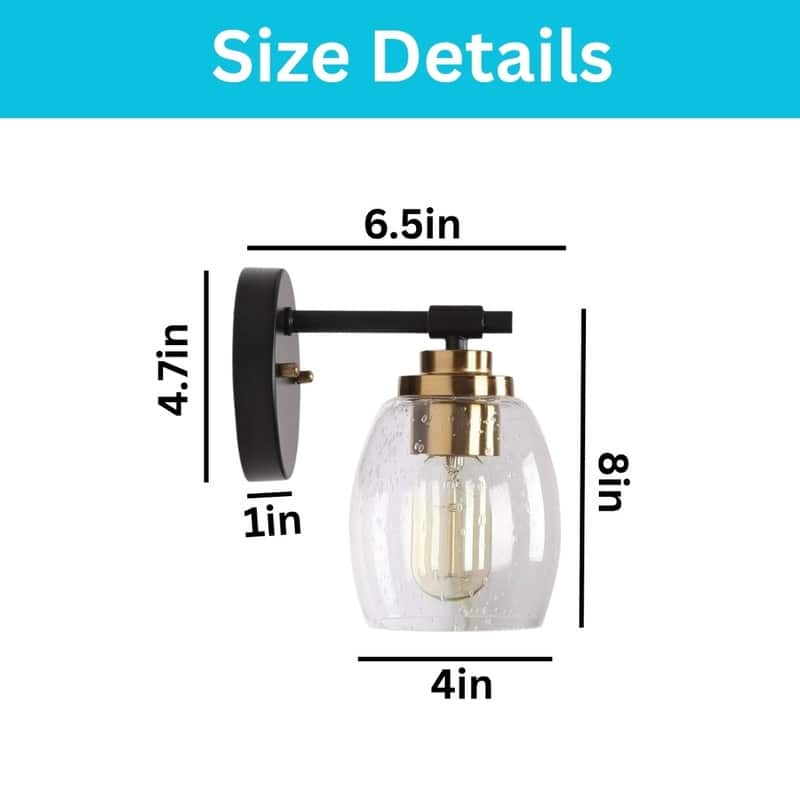 1 Light bulb lights black & gold wall sconces glass, metal bedroom light fixtures