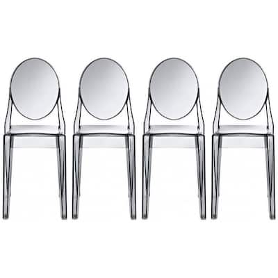 Set of 4 Designer Transparent Dining Chairs Modern Designer Stacking Accent For Kitchen Armless No Arms