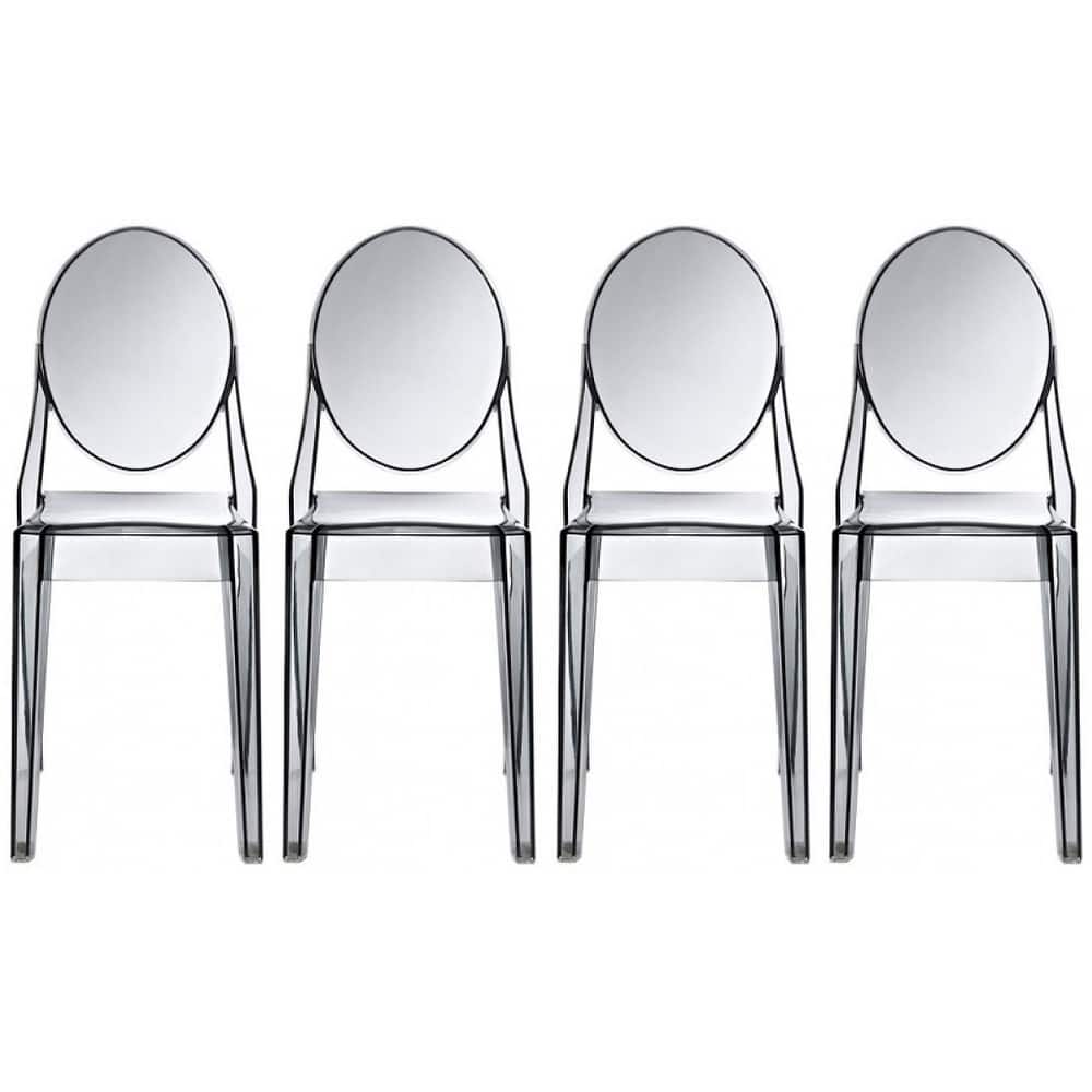 Set of 4 Designer Transparent Dining Chairs Modern Designer Stacking Accent For Kitchen Armless No Arms